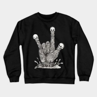 I love you hand sign surreal art three skull on finger. Crewneck Sweatshirt